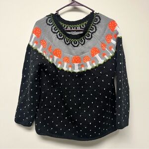 Women's Black and Gray Sweater with Orange mushroom Accents